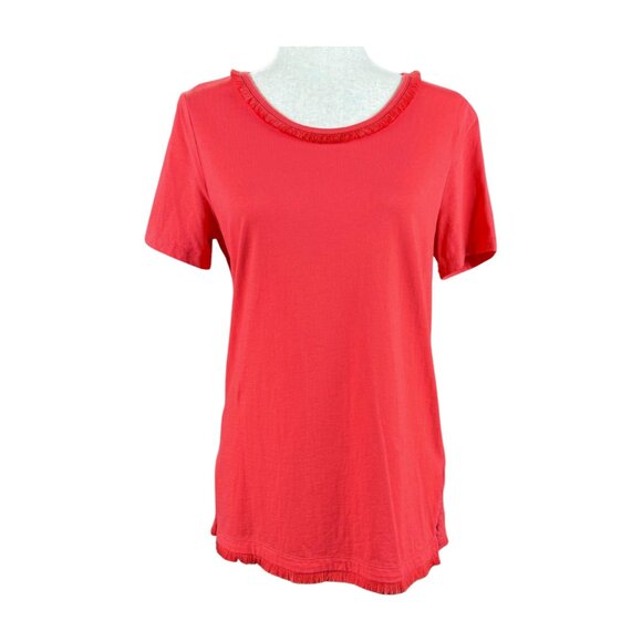 KIM ROGERS CORAL FRINGE SHORT SLEEVE TEE, SIZE M - Picture 1 of 4